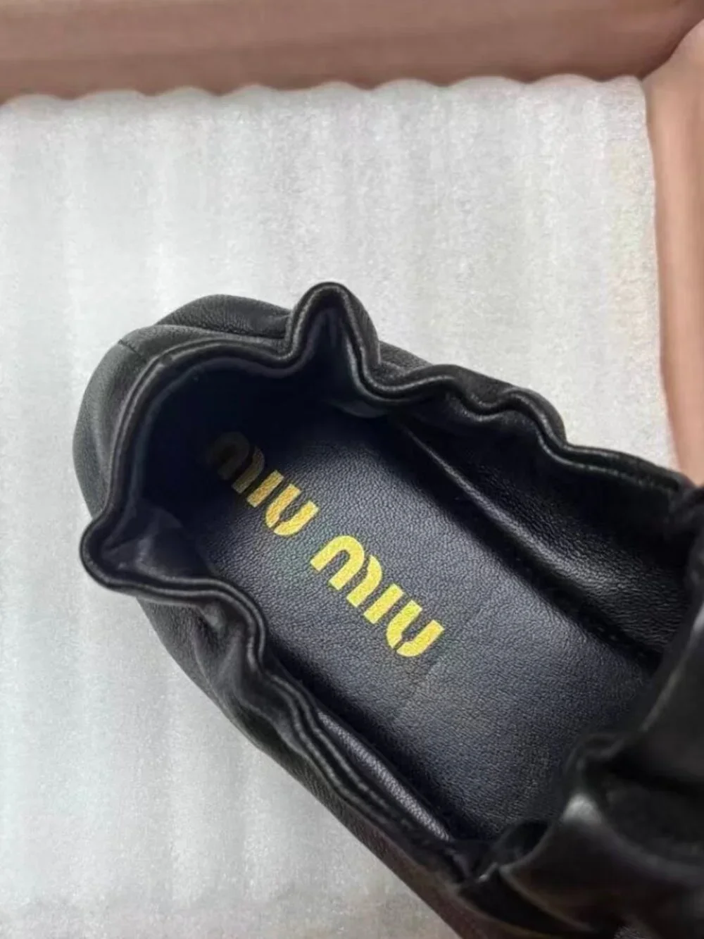 Miu Miu Ruffle Collar Leather Mary Jane Ballerinas
